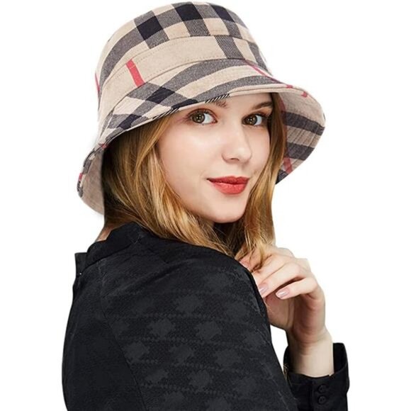 Women\'s Plaid Tartan Bucket Hat Vintage Rollable Sun Cap main image 5